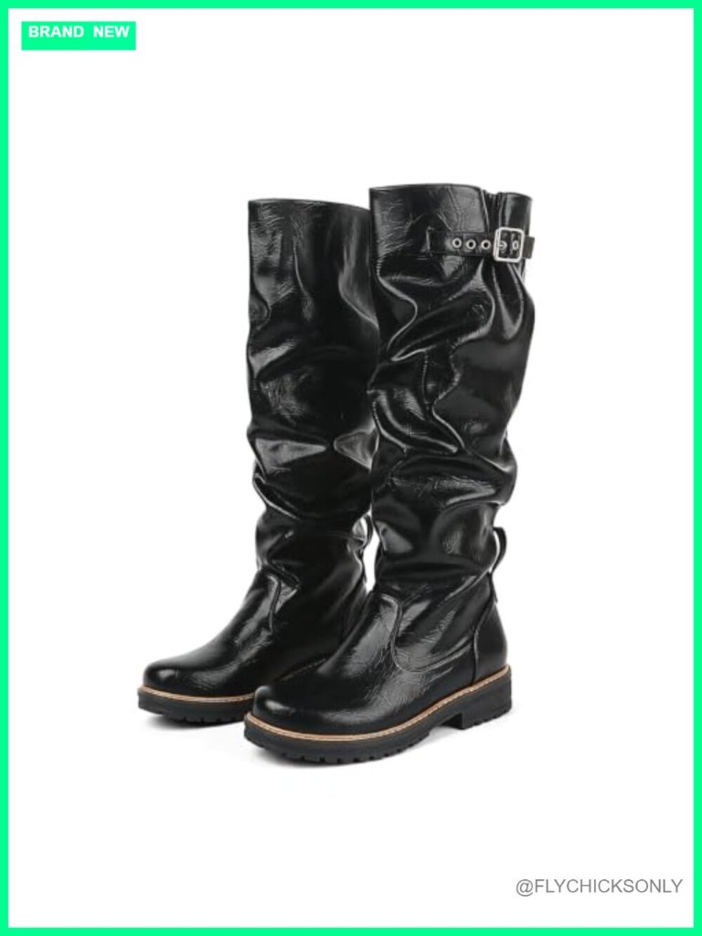 Slouch Knee High Boots Chunky Heel Platform Tall Faux Leather